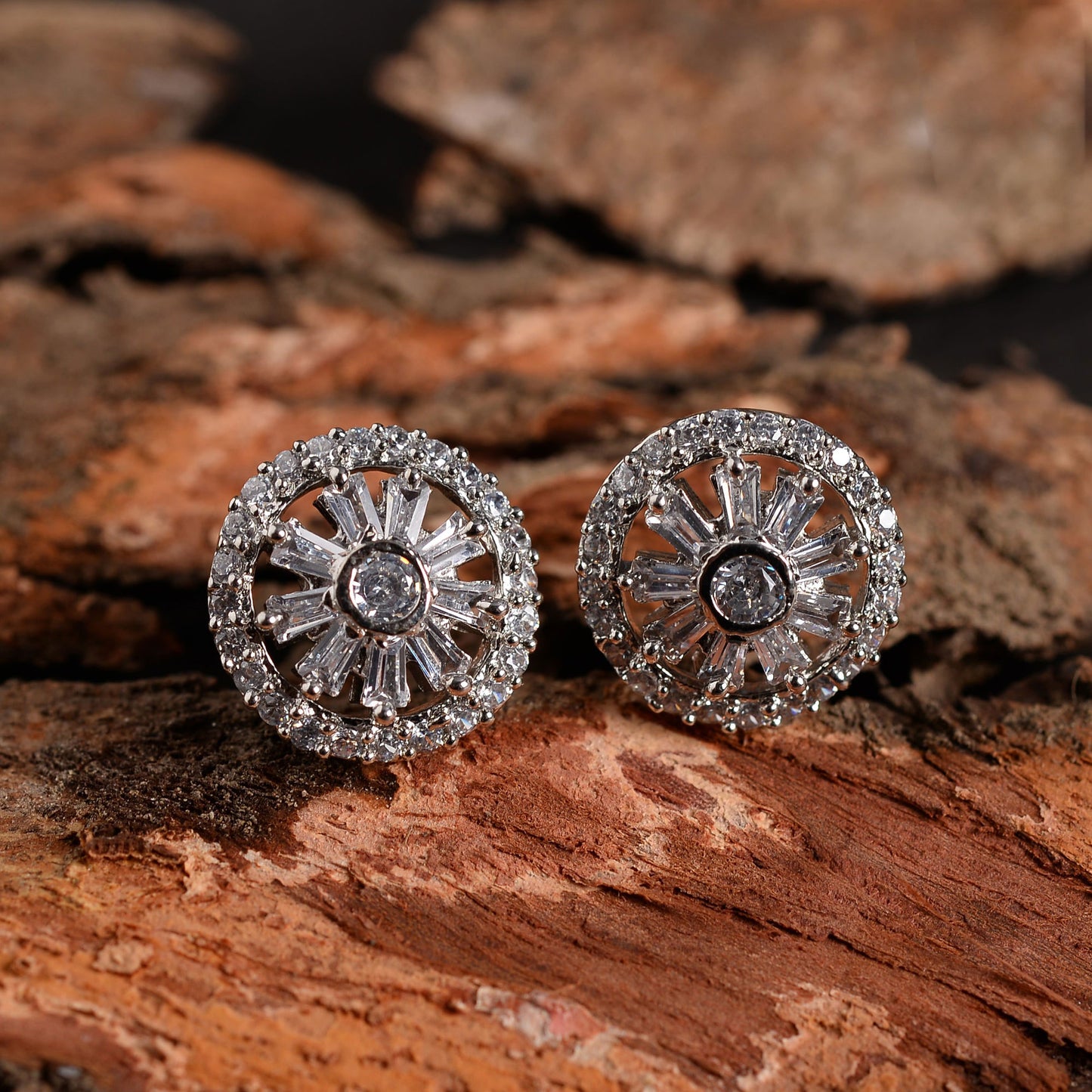 Lunastra Rose- Stone Studded Zirconia Stud Earrings