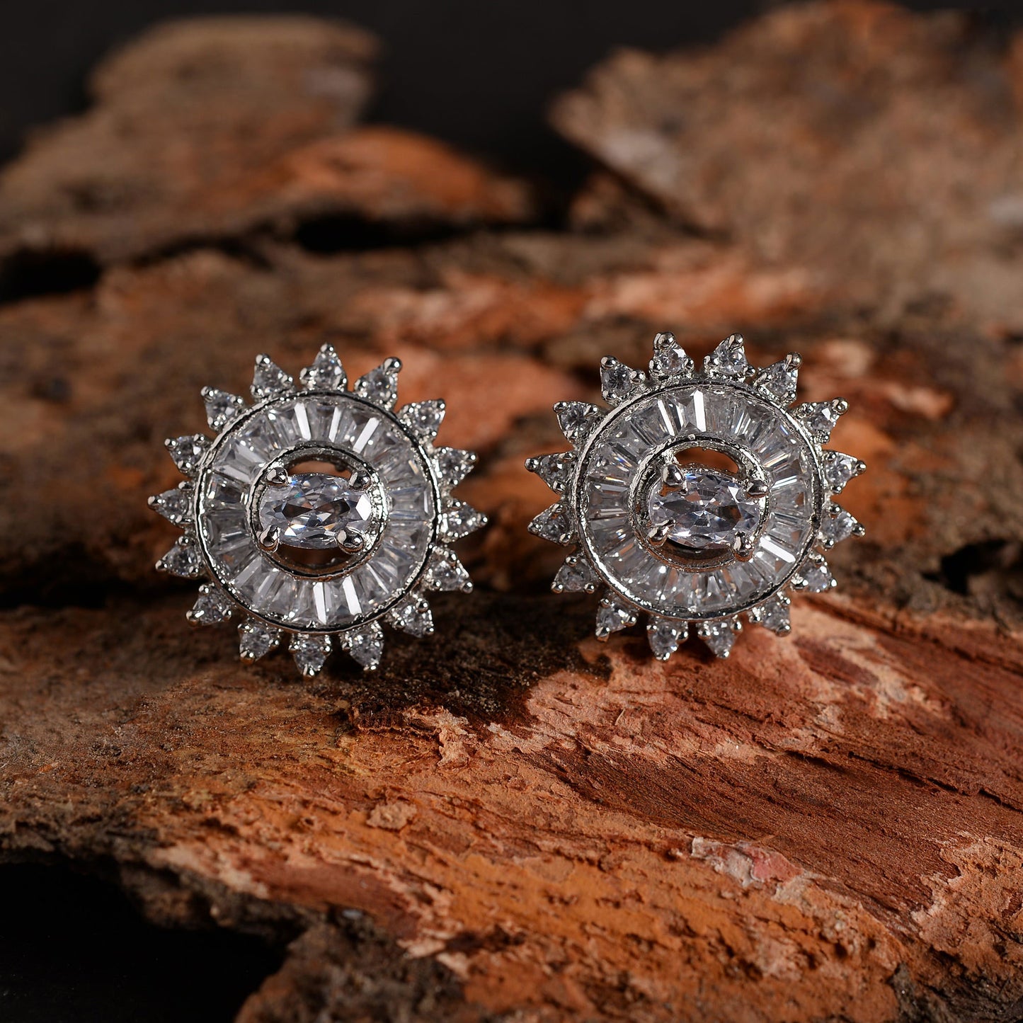 Selunara- Stone Studded Zirconia Stud Earrings