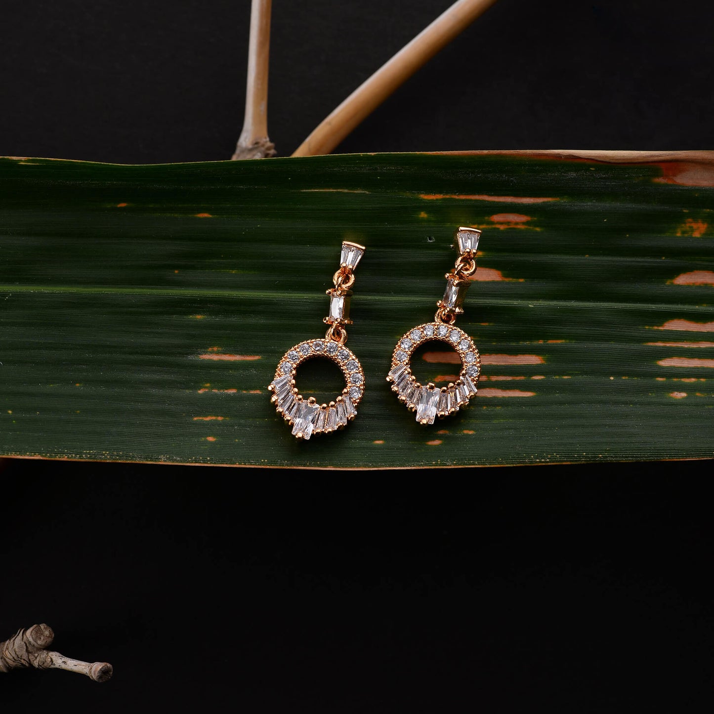 Astranova- Stone Studded Zirconia Dangler Earrings