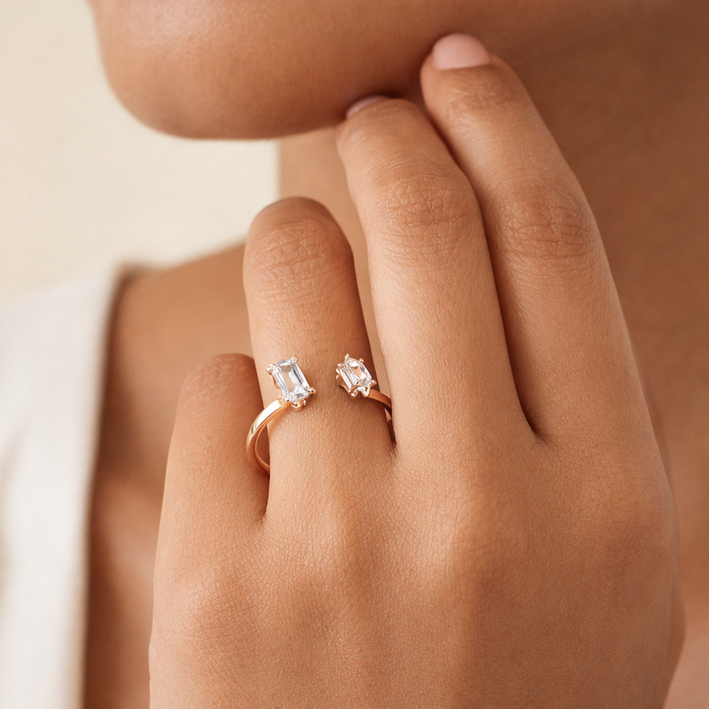 Astrisia- Stone Studded Blackmetal Rectangular Fancy Rings