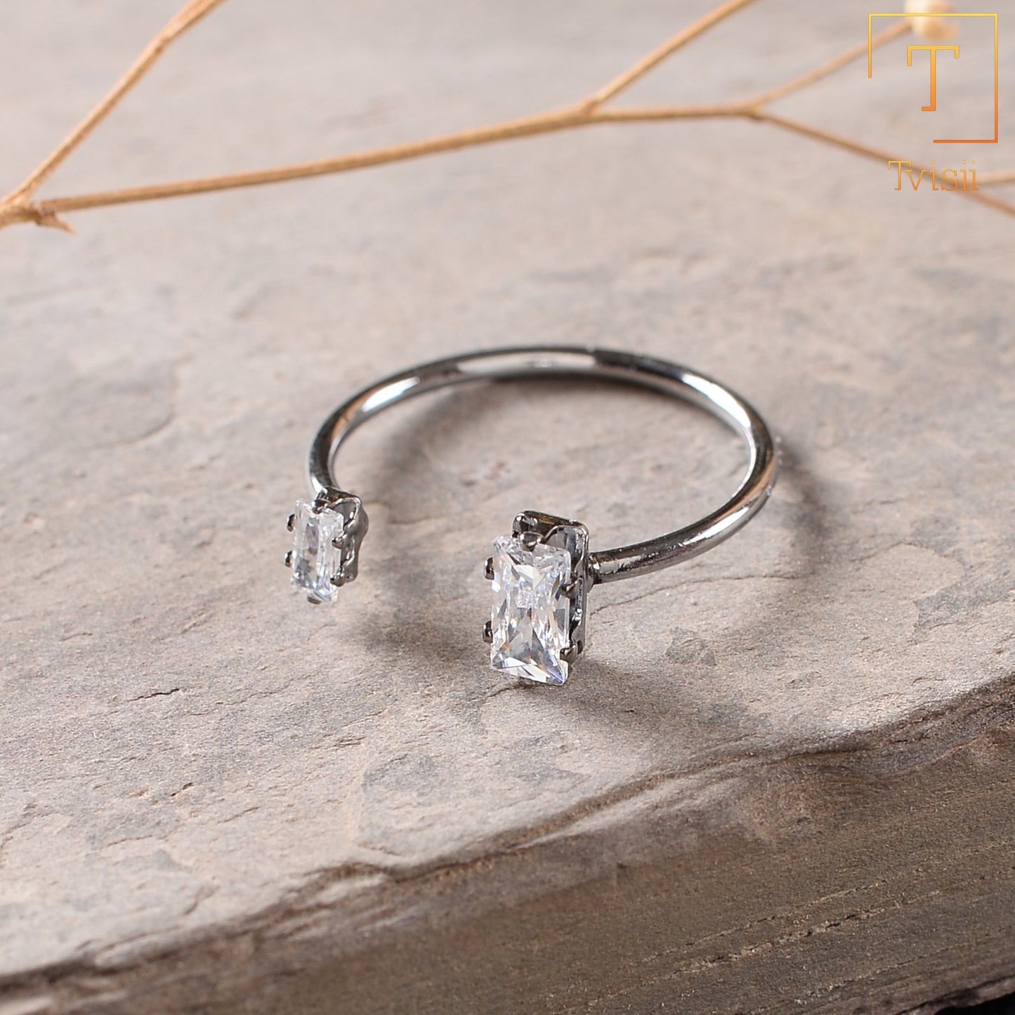 Astrisia- Stone Studded Blackmetal Rectangular Fancy Rings