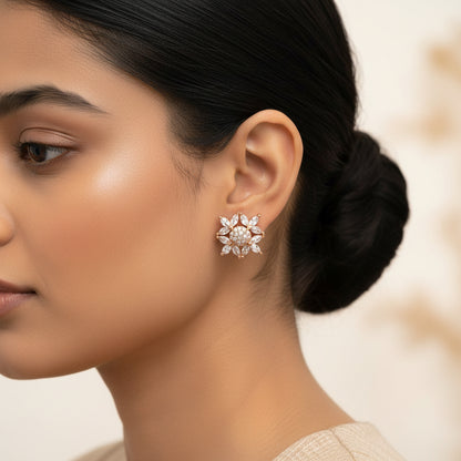 Lunessa- Stone Studded Zirconia Stud Earrings