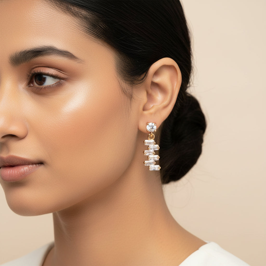 Moonelle- Stone Studded Zirconia Dangler Earrings