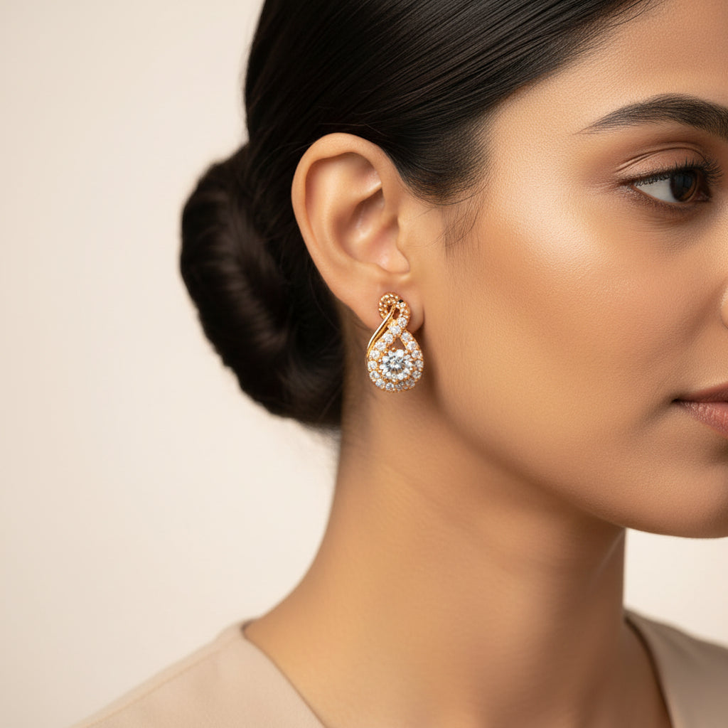 Lunine- Stone Studded Zirconia Stud Earrings