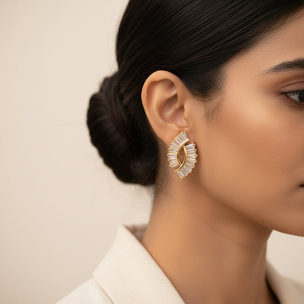 Aurinelle- Stone Studded Zirconia Stud Earrings