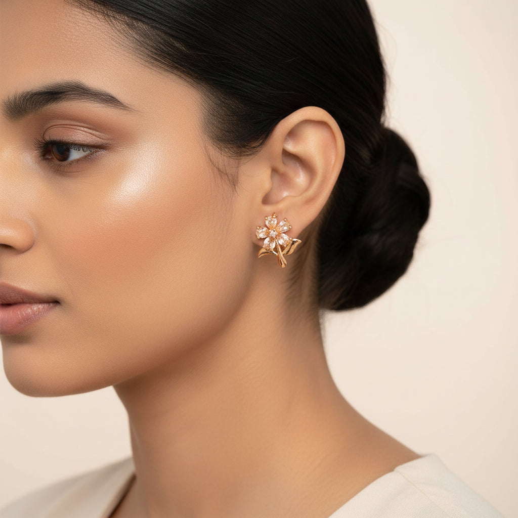 Auroline- Stone Studded Zirconia Stud Earrings