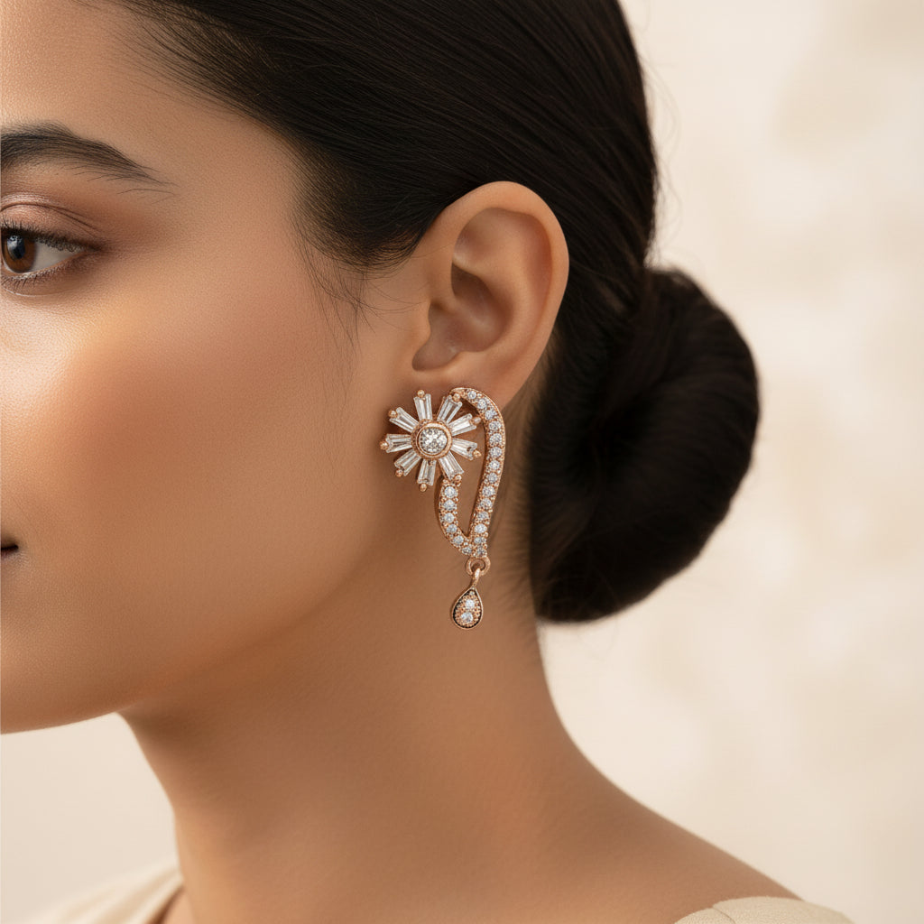 Celunelle- Stone Studded Zirconia Stud Earrings