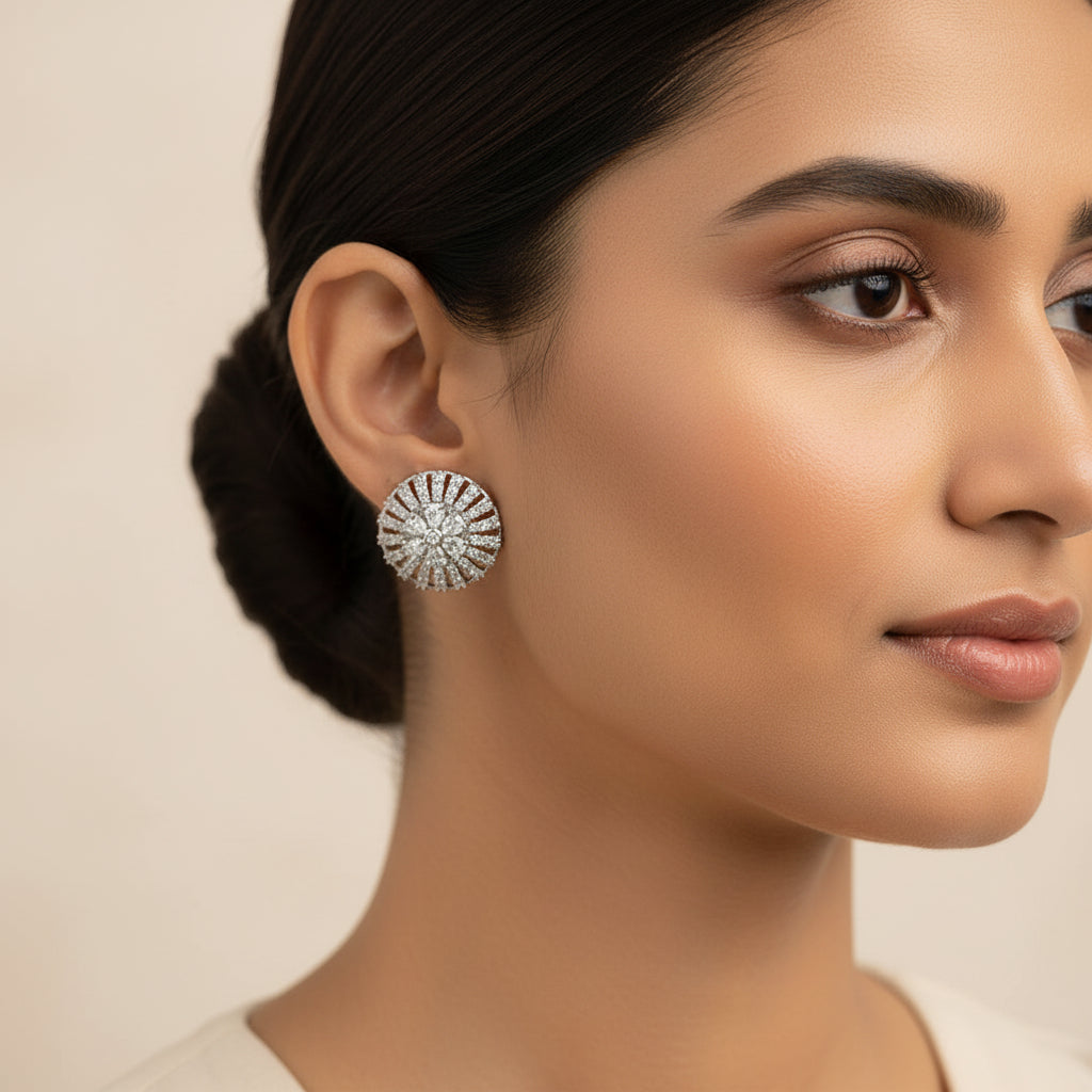 Seluneva- Stone Studded Zirconia Stud Earrings