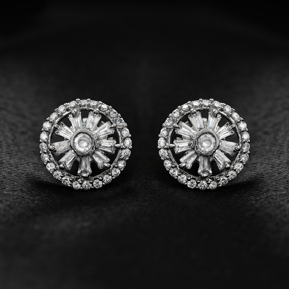 Lunastra Rose- Stone Studded Zirconia Stud Earrings