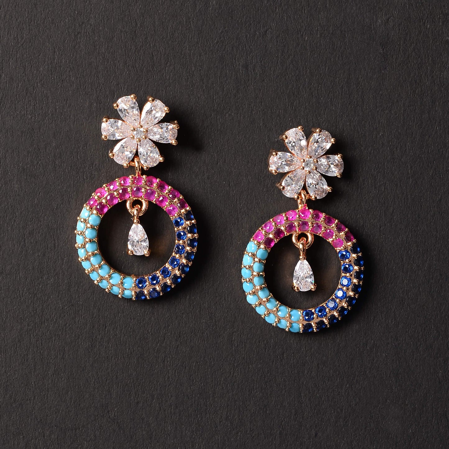 Celestyn- Stone Studded Zirconia Dangler Earrings