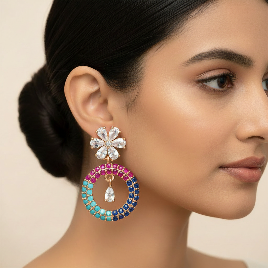 Celestyn- Stone Studded Zirconia Dangler Earrings