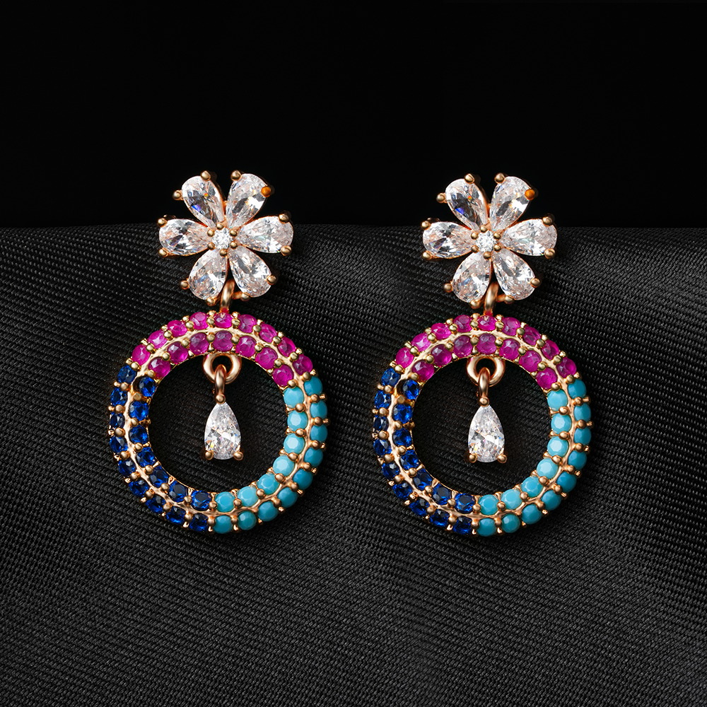 Celestyn- Stone Studded Zirconia Dangler Earrings