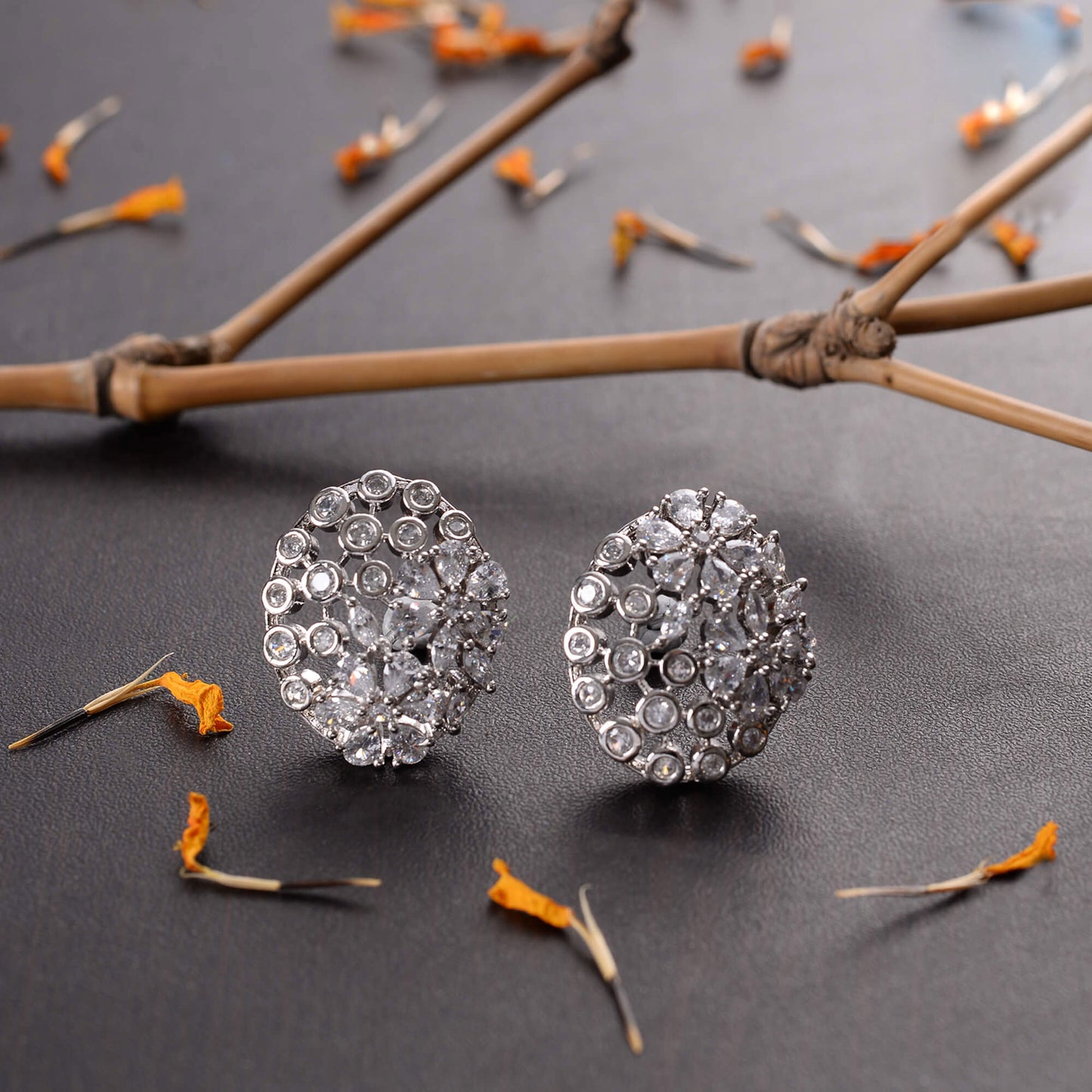Starena- Stone Studded Zirconia Stud Earrings