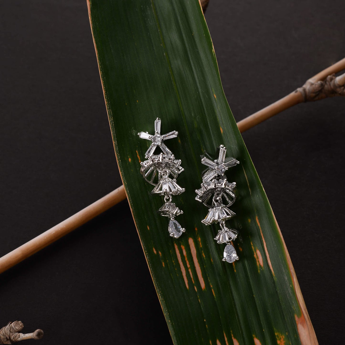 Elestelle- Stone Studded Zirconia Dangler Earrings