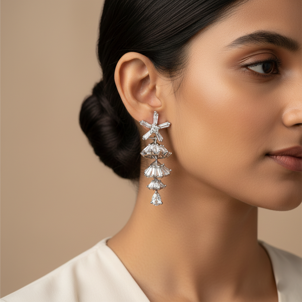 Elestelle- Stone Studded Zirconia Dangler Earrings