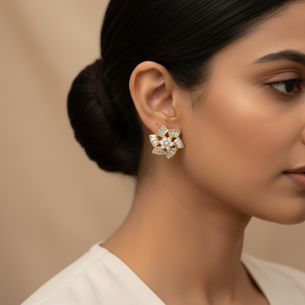 Stellory- Stone Studded Zirconia Stud Earrings