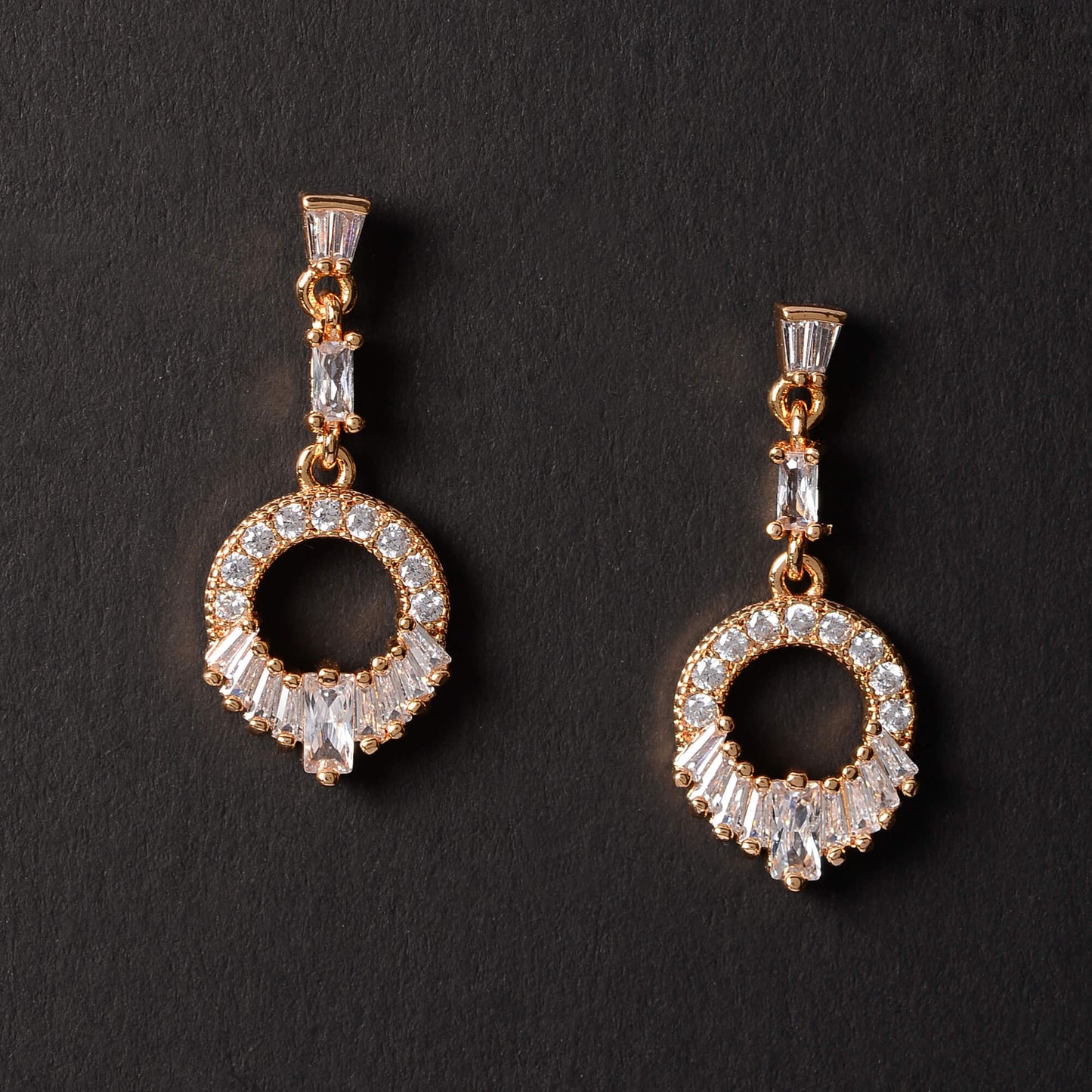 Astranova- Stone Studded Zirconia Dangler Earrings