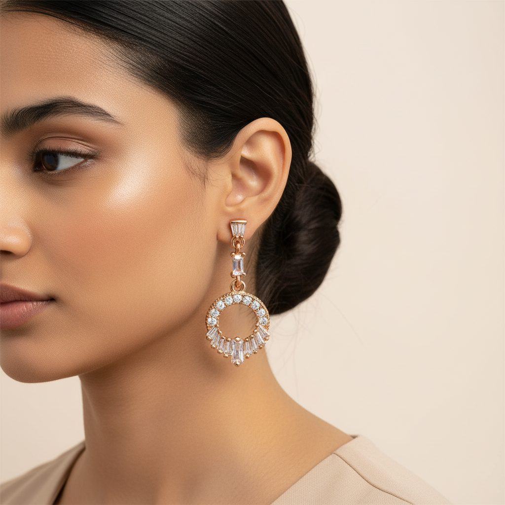 Astranova- Stone Studded Zirconia Dangler Earrings