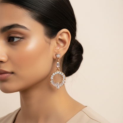 Astranova- Stone Studded Zirconia Dangler Earrings