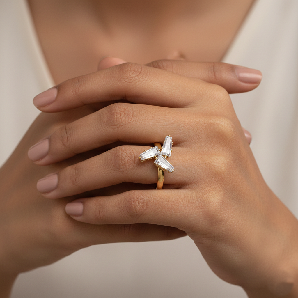 Celestique- Stone studded RoseGold Star Fancy Rings