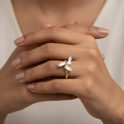 Celestique- Stone studded RoseGold Star Fancy Rings