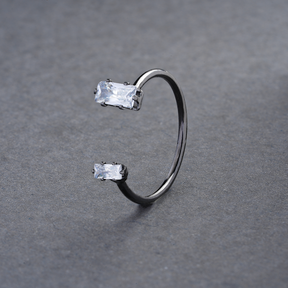 Astrisia- Stone Studded Blackmetal Rectangular Fancy Rings