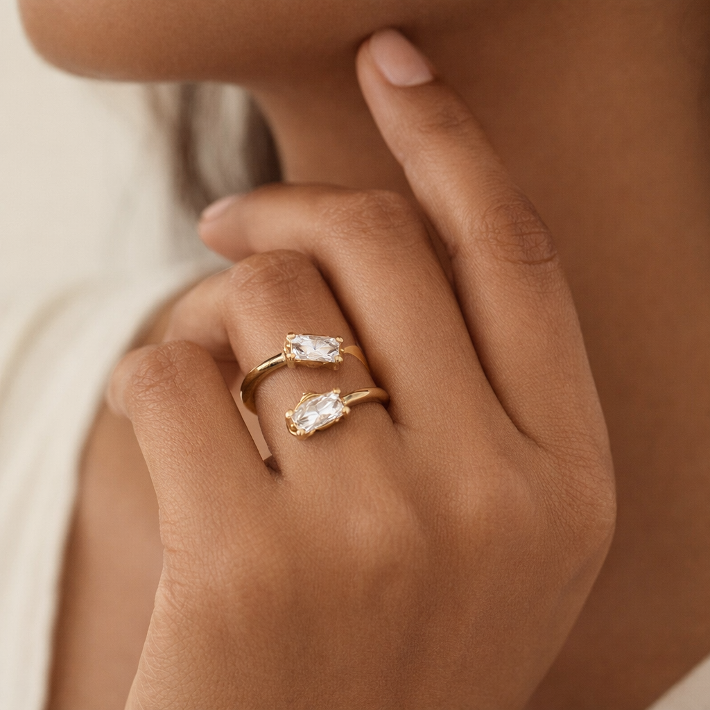 Astrisia- Stone Studded Blackmetal Rectangular Fancy Rings