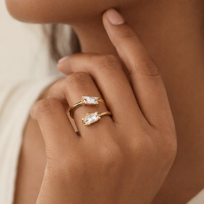 Astrisia- Stone Studded Blackmetal Rectangular Fancy Rings