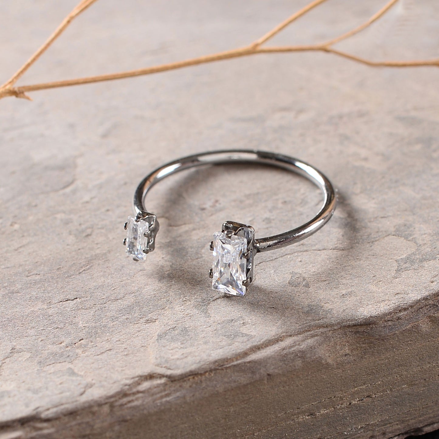 Astrisia- Stone Studded Blackmetal Rectangular Fancy Rings