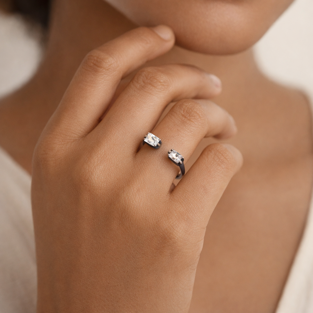 Astrisia- Stone Studded Blackmetal Rectangular Fancy Rings