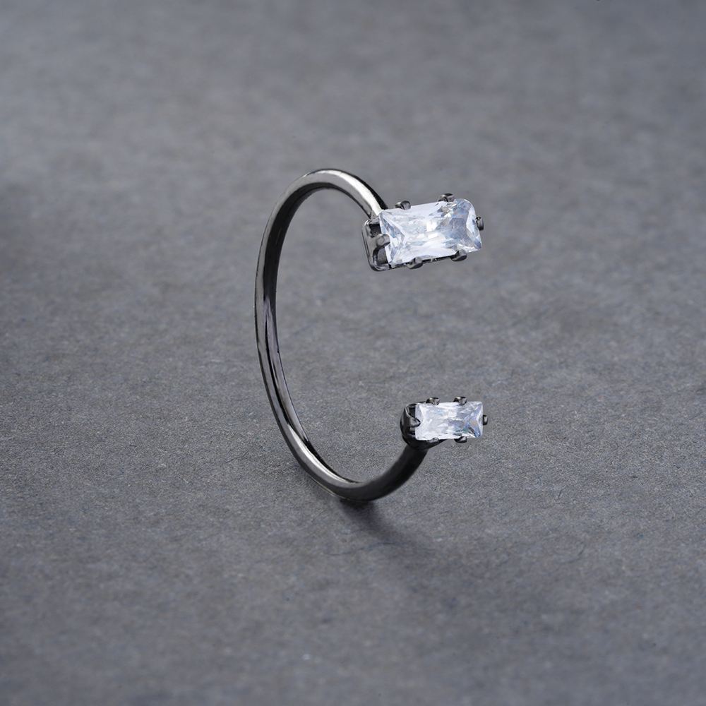 Astrisia- Stone Studded Blackmetal Rectangular Fancy Rings