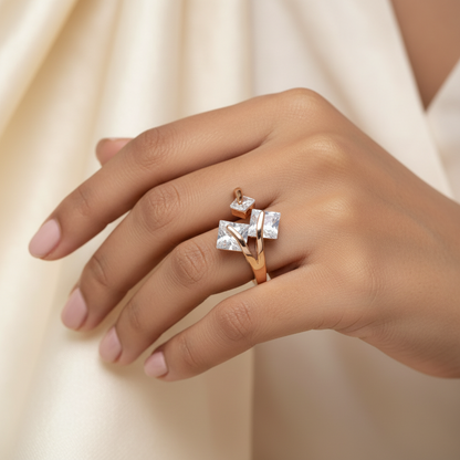 Cosmelia- Stone studded Rosegold Fancy Rings