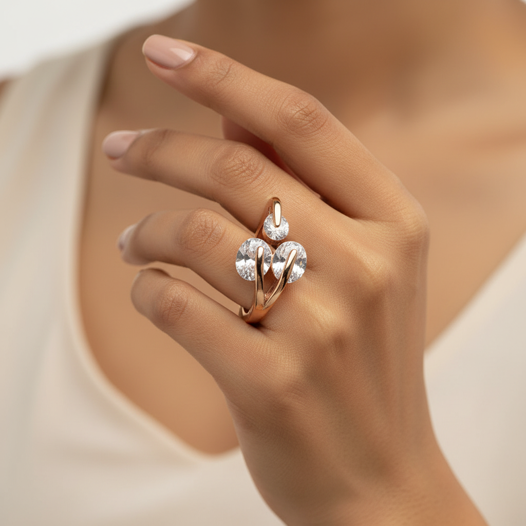 Nebulyn- Stone studded Rosegold Fancy Rings