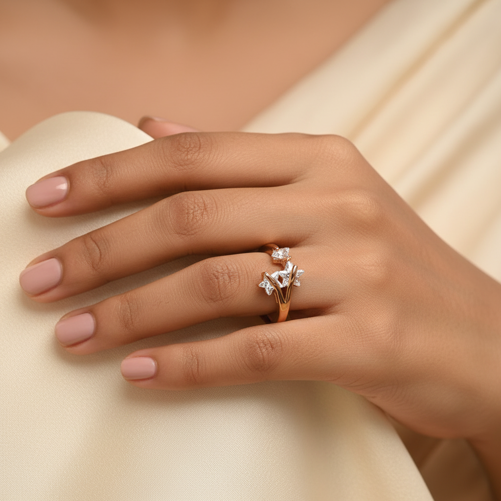 Evalune- Stone studded Rosegold Fancy Rings